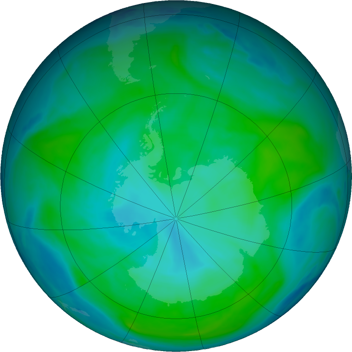 Antarctic ozone map for 24 January 2018